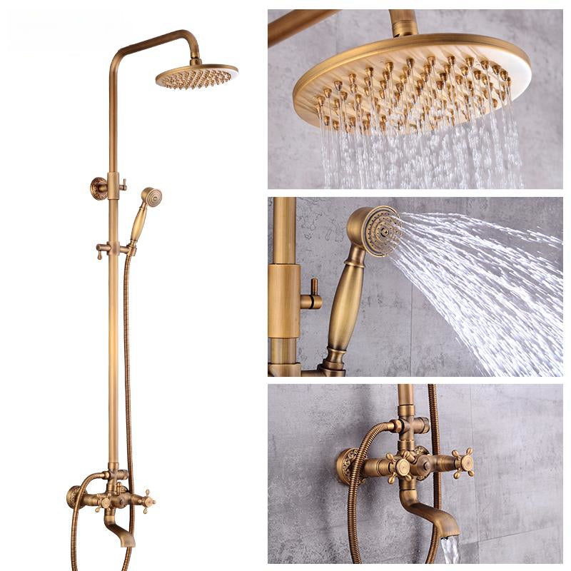 Vintage Copper Shower Set With Brass Faucet And Functional Shower Heads