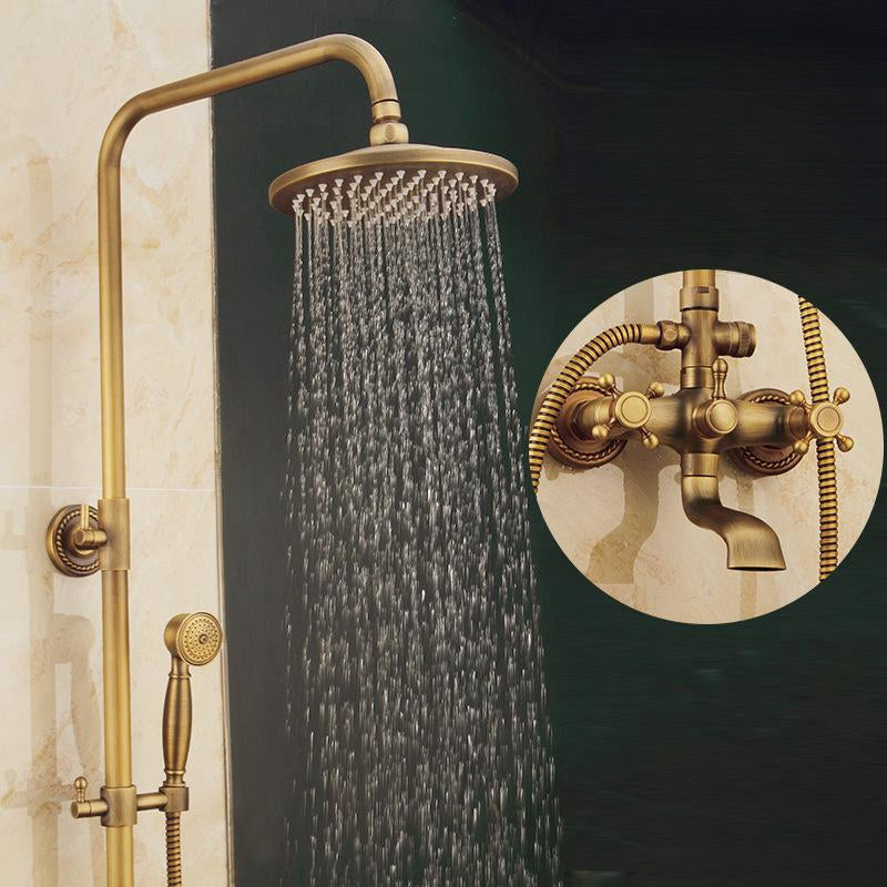 Vintage Copper Shower Set With Brass Faucet And Functional Shower Heads