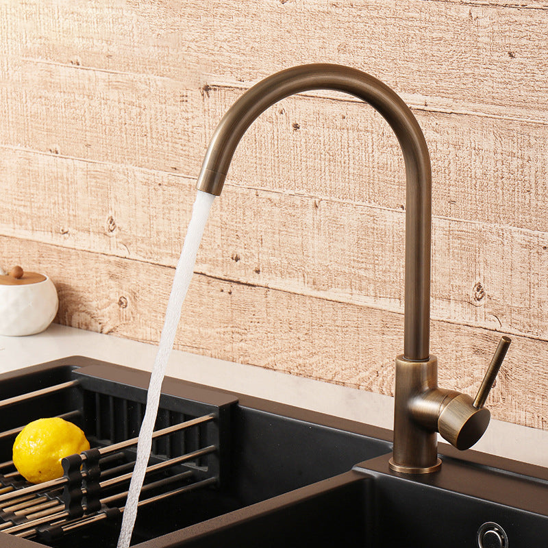 Kitchen Faucet In Brass With One-Handle And Antique Bronze Tone