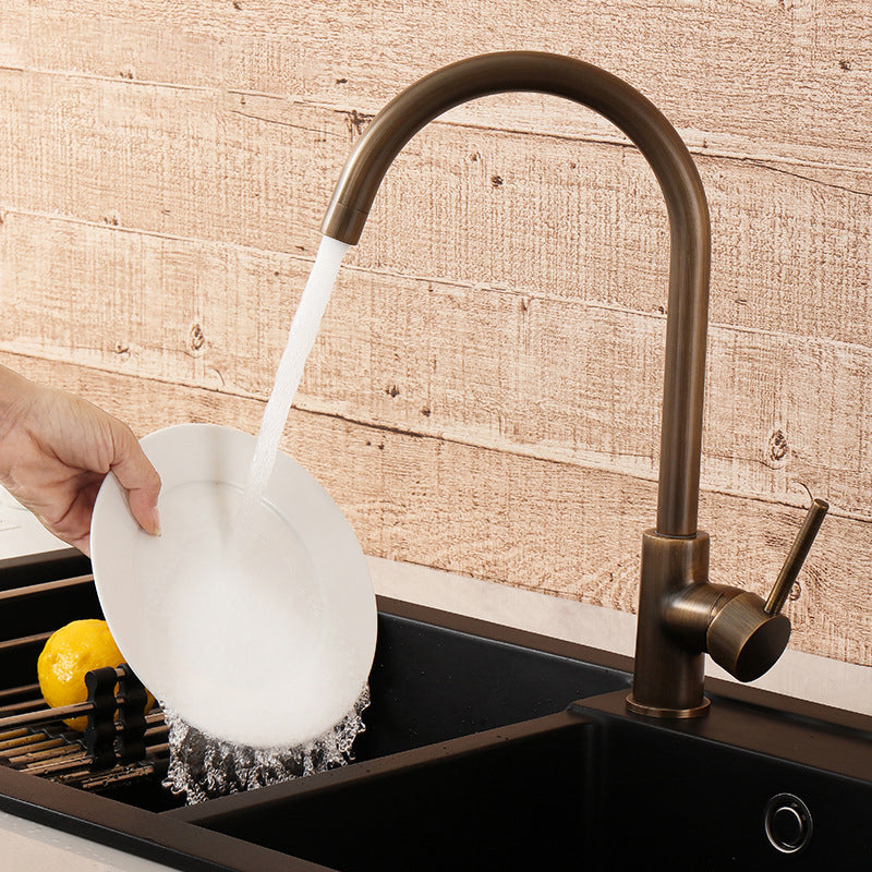 Kitchen Faucet In Brass With One-Handle And Antique Bronze Tone