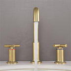 Three-Hole Waterfall Faucet With Brushed Gold Finish For Widespread Bathroom Sink