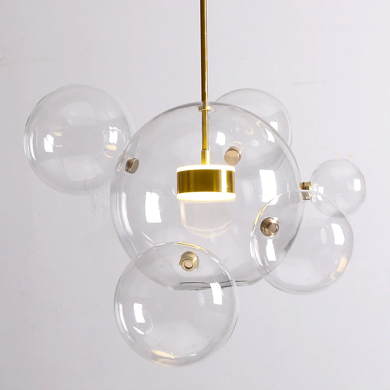 Candeeiro de Teto Pendente em Vidro Estilo Nórdico com Esferas Foscas ou Transparentes
