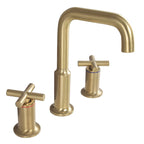 Three-Hole Waterfall Faucet With Brushed Gold Finish For Widespread Bathroom Sink