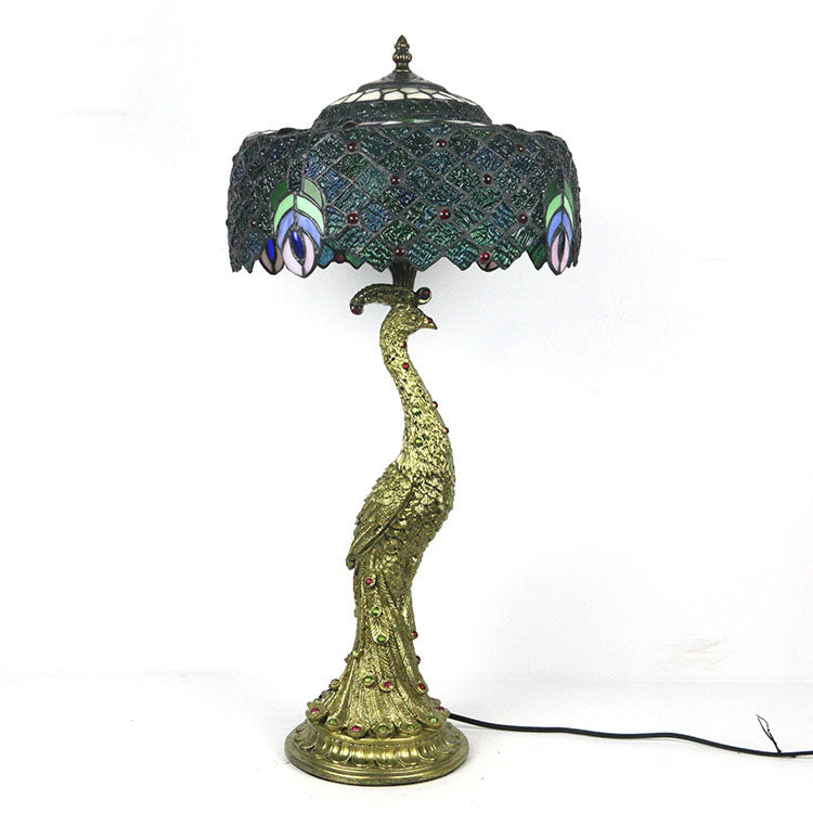 Aurena Tiffany-stil bordlampe med kuppelskjerm i flerfarget glass