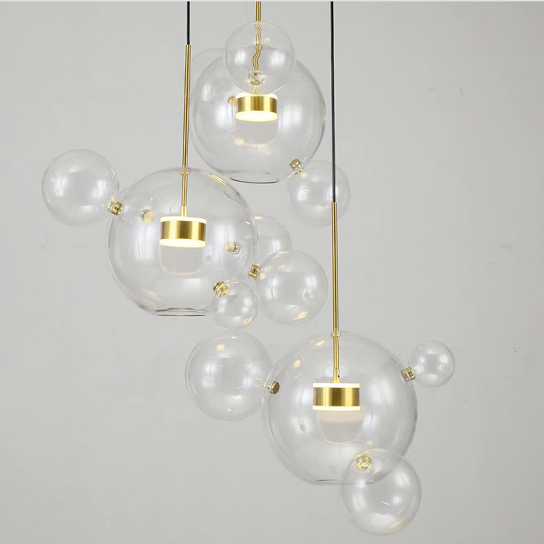 Candeeiro de Teto Pendente em Vidro Estilo Nórdico com Esferas Foscas ou Transparentes