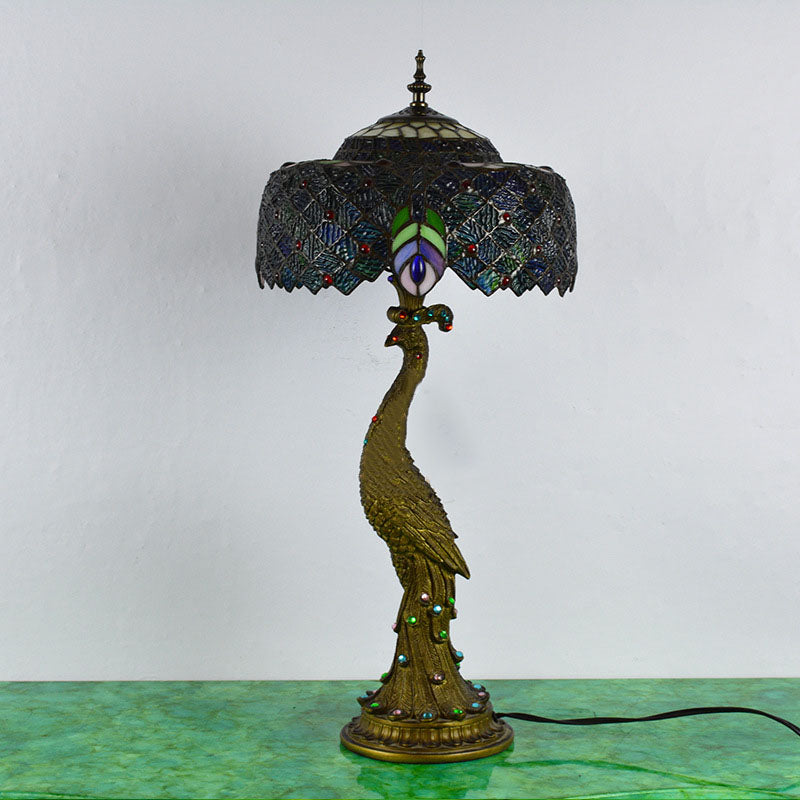 Aurena Tiffany-Style Table Lamp With Dome Shade Of Multicolor Glass