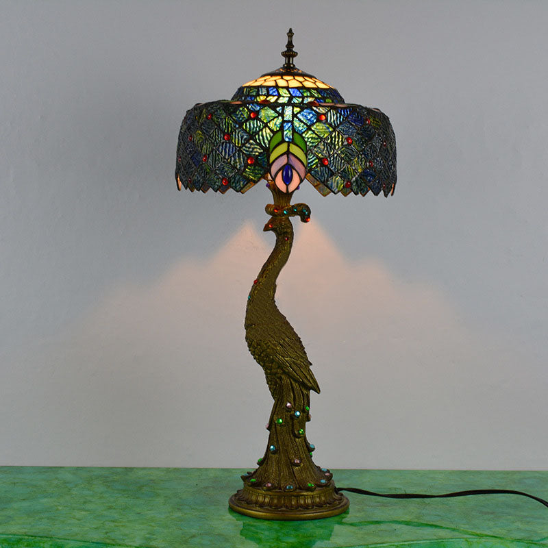 Aurena Tiffany-stil bordlampe med kuppelskjerm i flerfarget glass