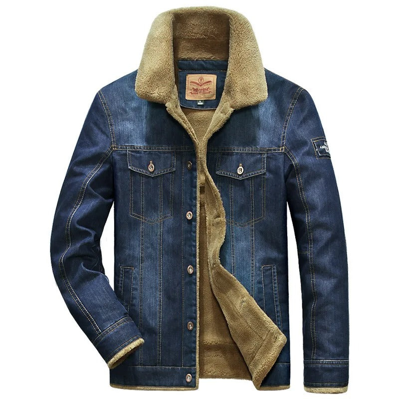 Valeon Denim Windbreaker Outer Jacket With Fleece Lining