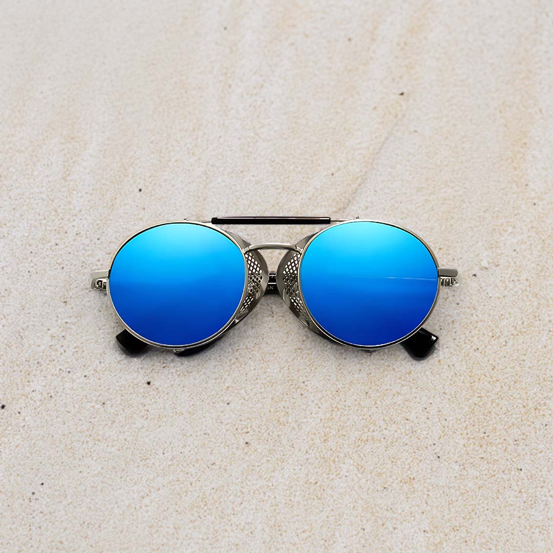 Occhiali da sole polarizzati da uomo con montatura rotonda in stile gotico steampunk