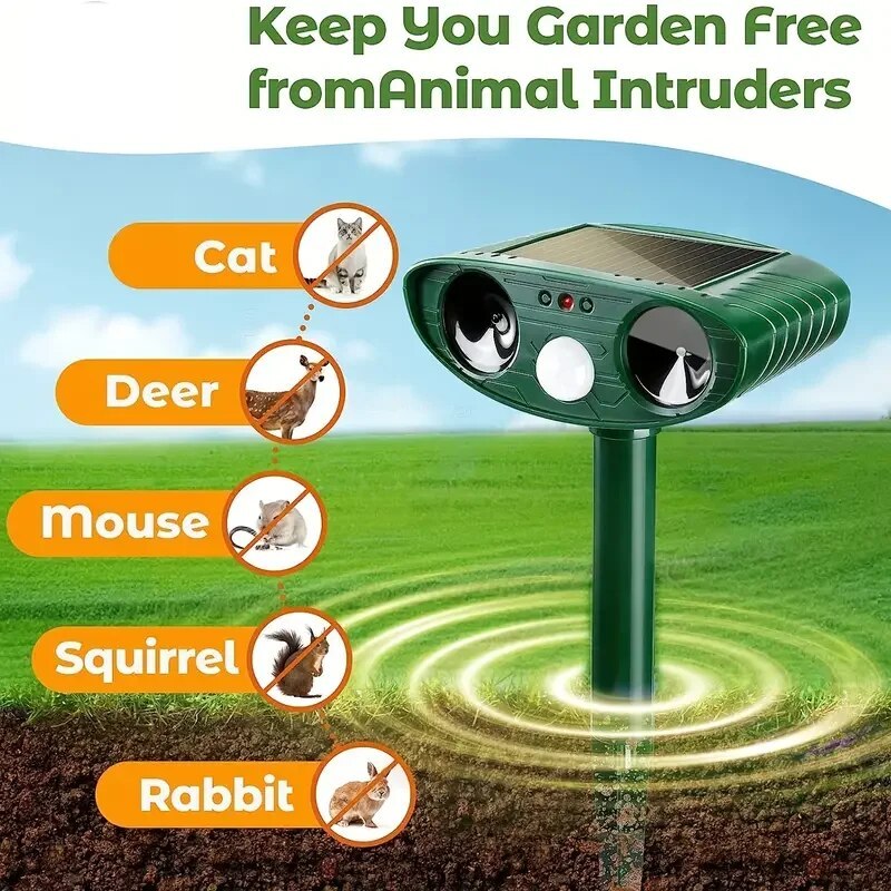 Solar Powered Ultrasonic Deterrent For Foxes, Cats, And Birds