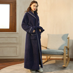 CozyFlannel Winter Robe With Belt And Fold Down Collar