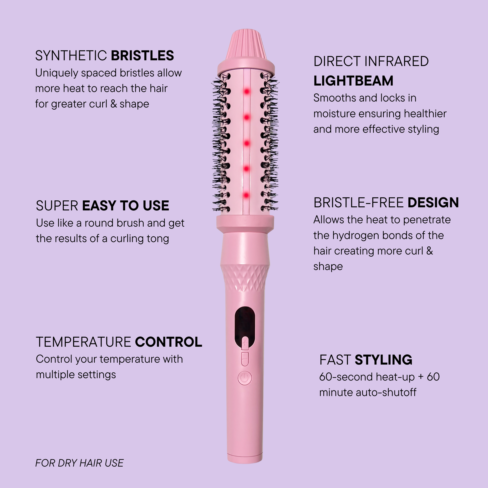 Brosse ronde céramique infrarouge avec écran LCD pour boucles brillantes et volumineuses