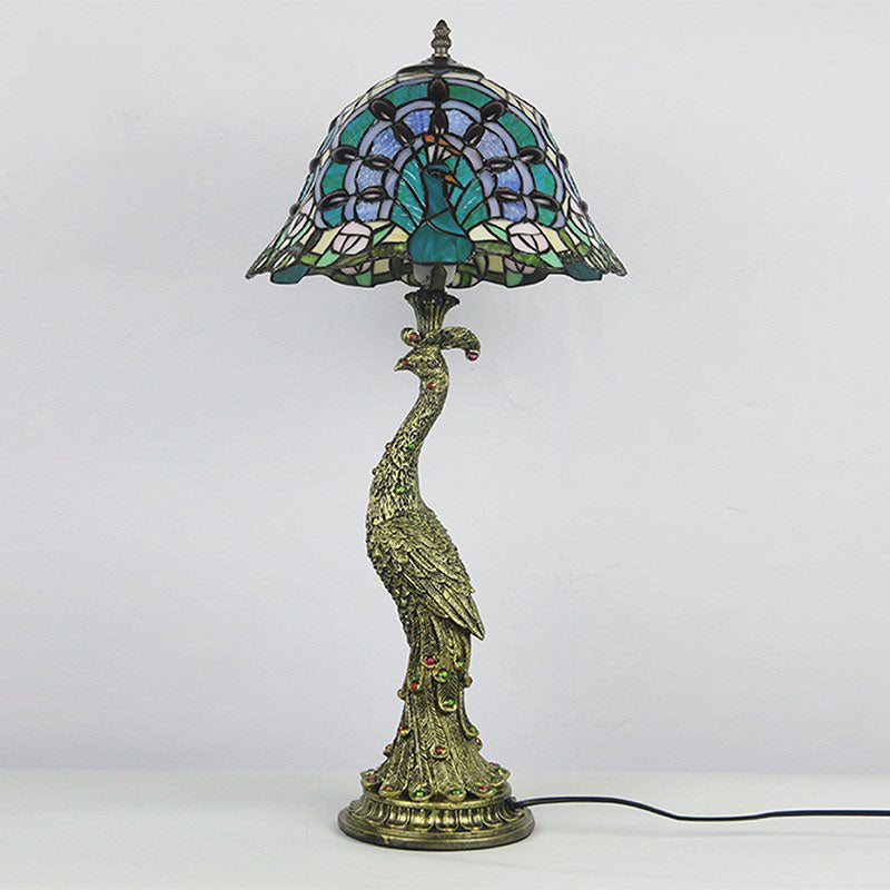 Aurena Tiffany-stil bordlampe med kuppelskjerm i flerfarget glass