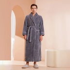 CozyFlannel Winter Robe With Belt And Fold Down Collar