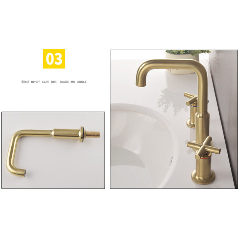 Three-Hole Waterfall Faucet With Brushed Gold Finish For Widespread Bathroom Sink
