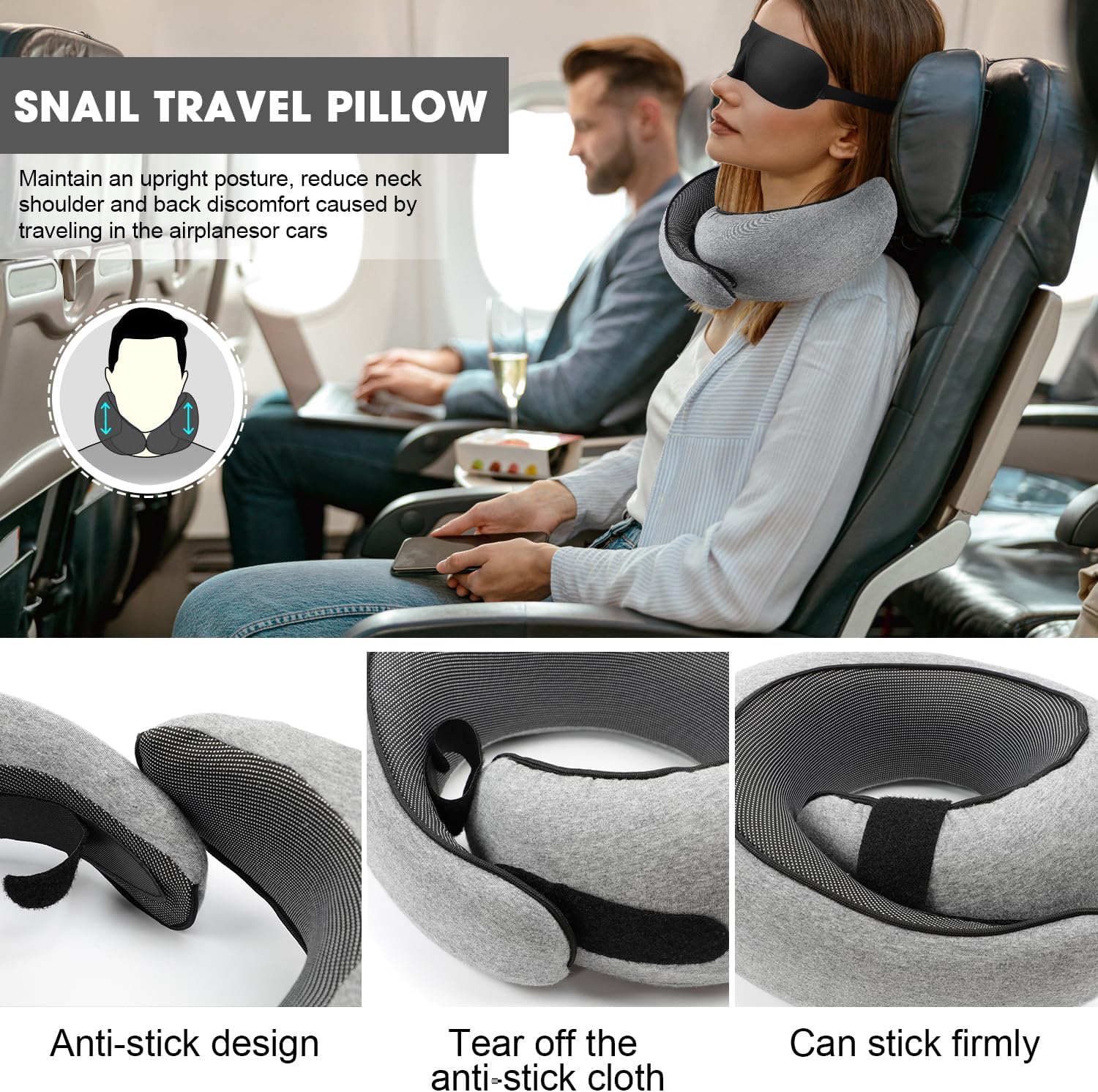 Ergonomický cestovní polštář na krk z paměťové pěny pro lety a cesty autem