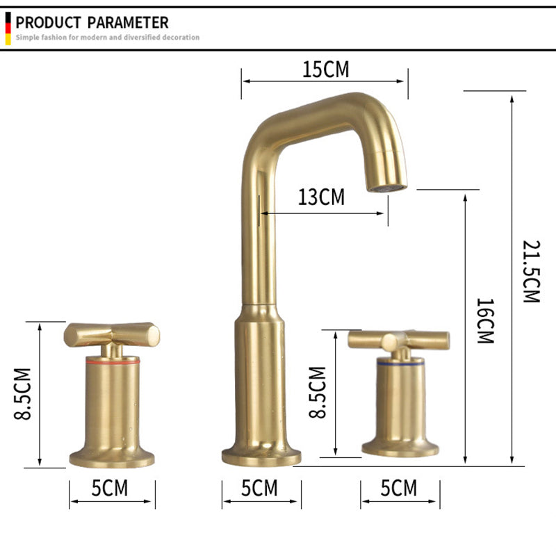 Three-Hole Waterfall Faucet With Brushed Gold Finish For Widespread Bathroom Sink