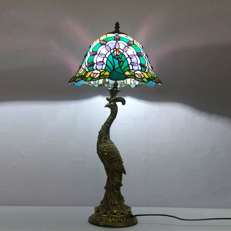 Aurena Tiffany-stil bordlampe med kuppelskjerm i flerfarget glass
