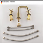 Three-Hole Waterfall Faucet With Brushed Gold Finish For Widespread Bathroom Sink