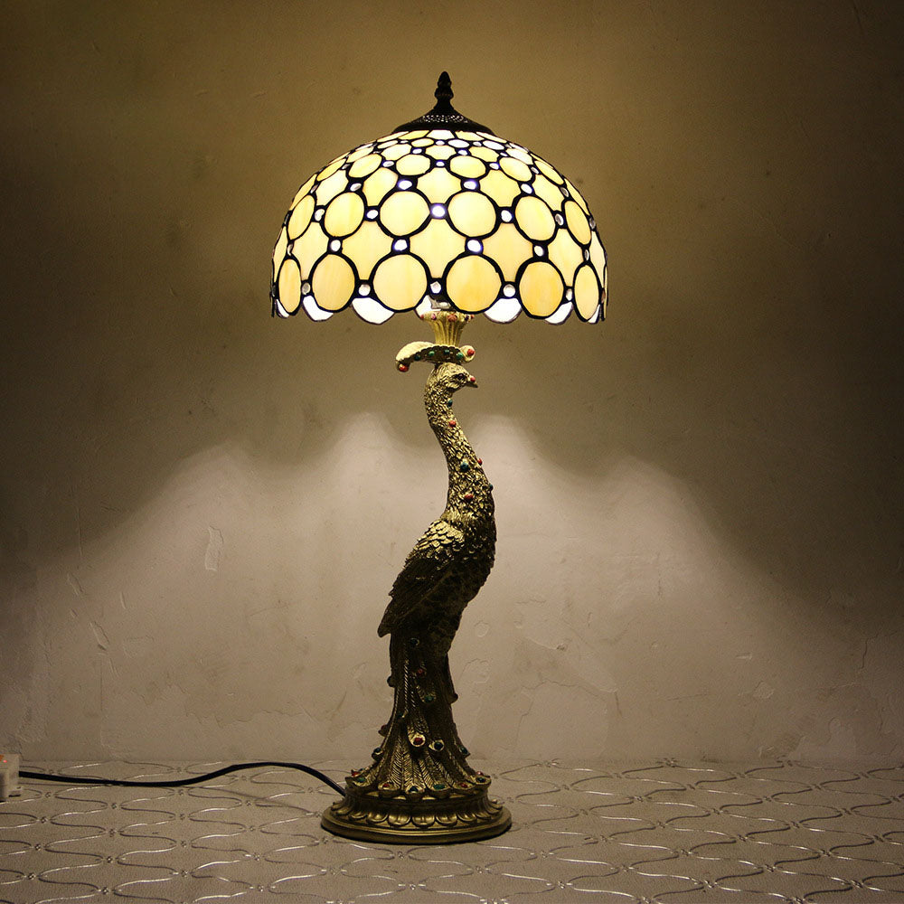 Aurena Tiffany-stil bordlampe med kuppelskjerm i flerfarget glass