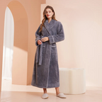 CozyFlannel Winter Robe With Belt And Fold Down Collar