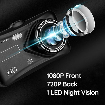 Wireless Twin Dash Cam With Front Or Rear View, 1080p, 4-Inch LCD