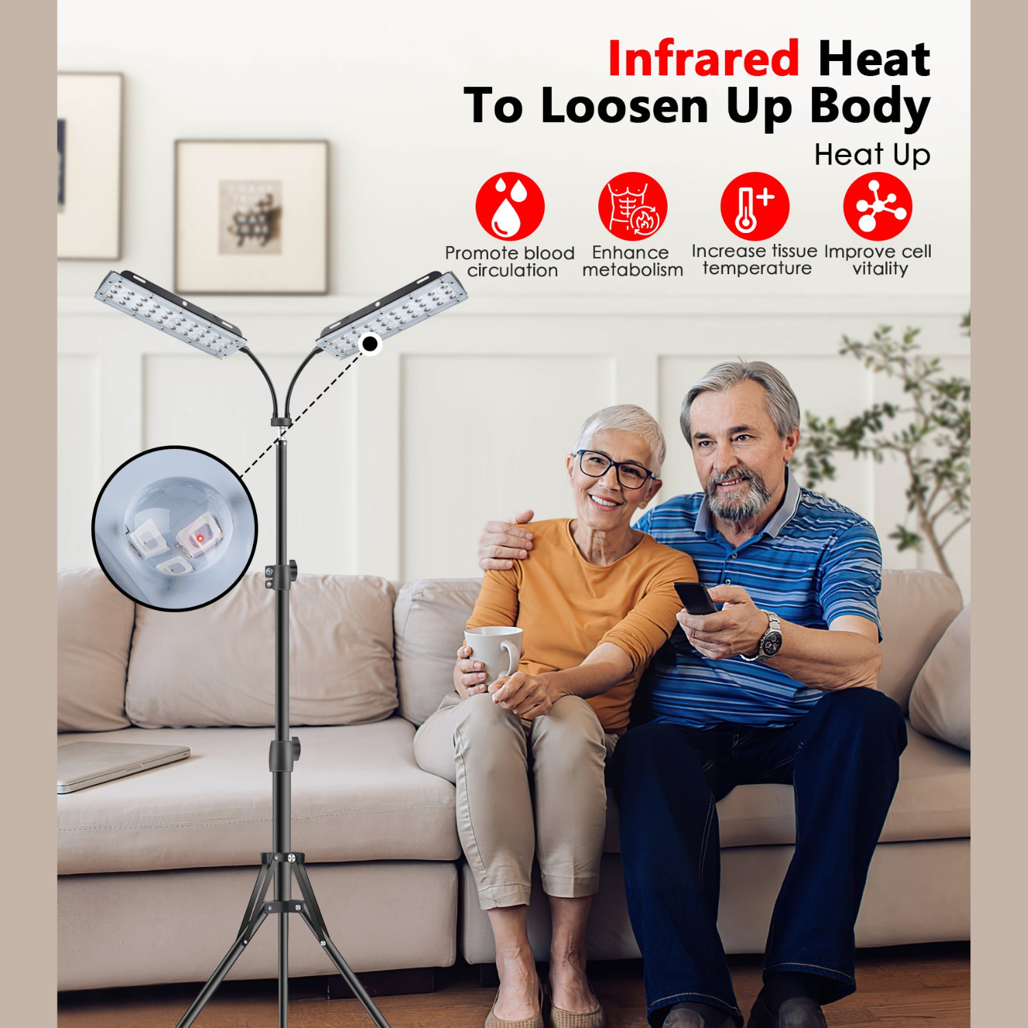 1H Dual Head Red Light Stand For Home Use And Wellness