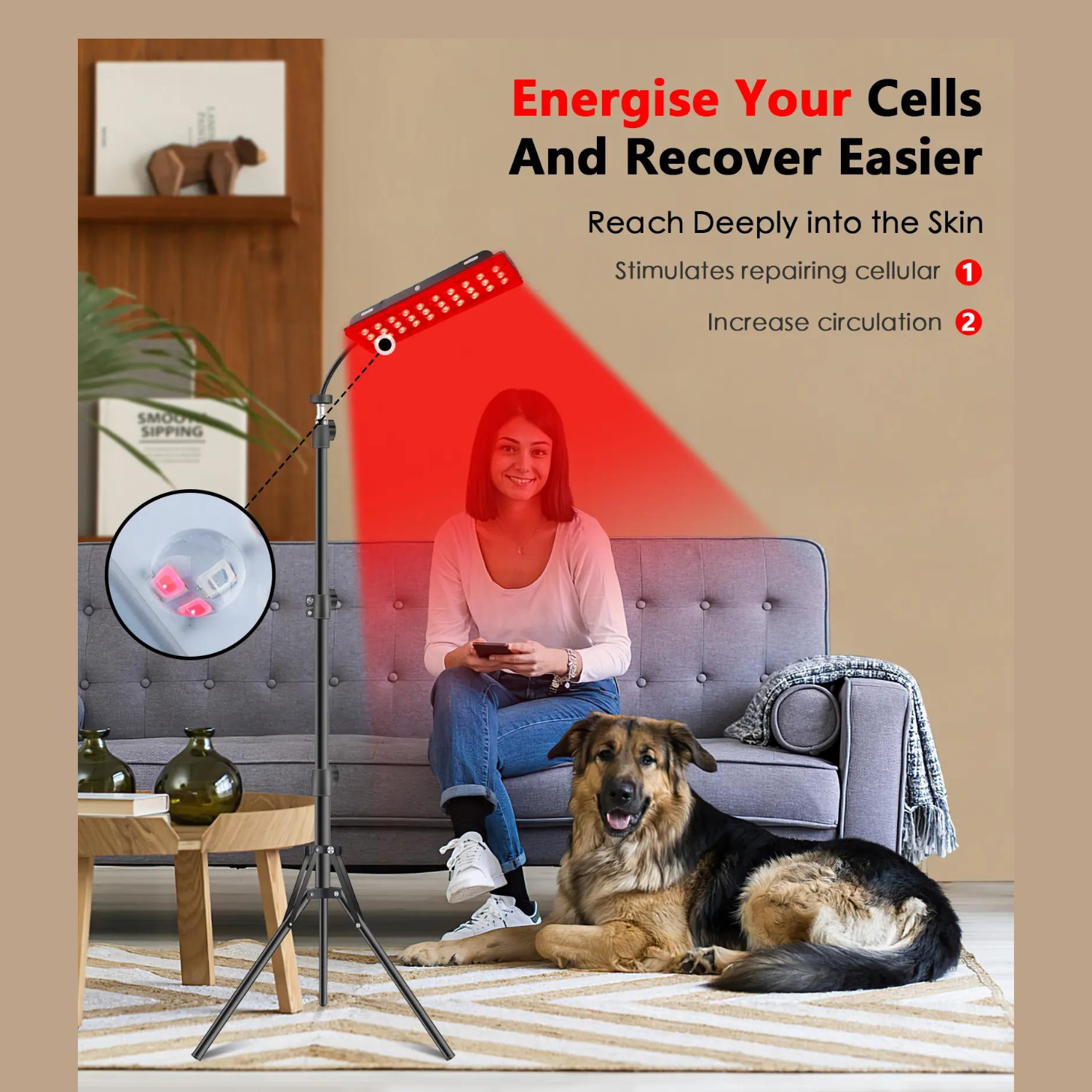 Red Light Stand 1H Floor Lamp For Home Pain Relief