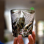 Kireno Whisky Glass With Edo Kiriko Inkstone Flame, Wooden Box Included