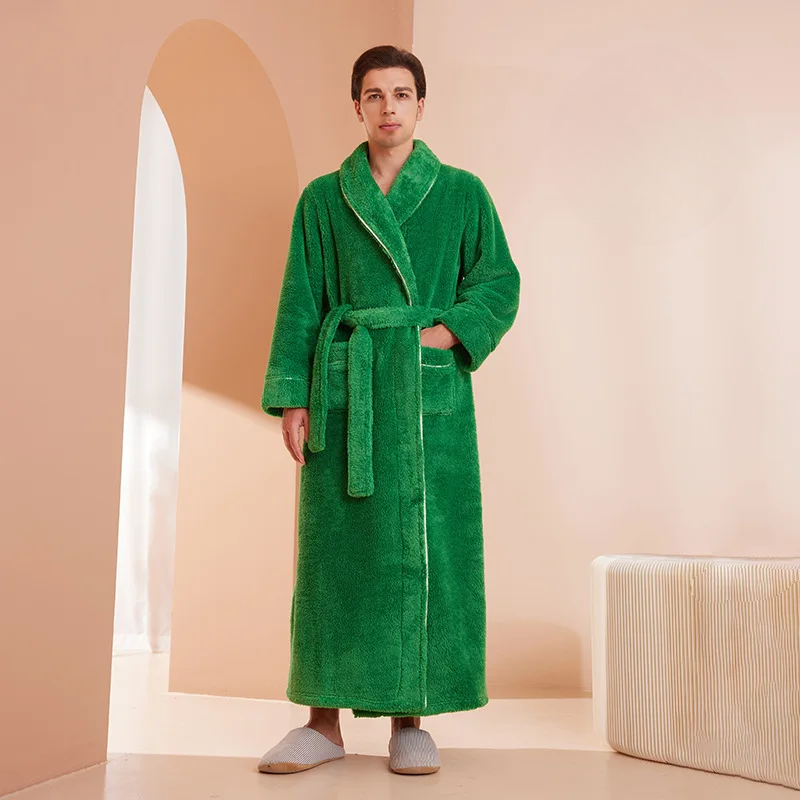 CozyFlannel Winter Robe With Belt And Fold Down Collar