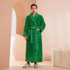 CozyFlannel Winter Robe With Belt And Fold Down Collar