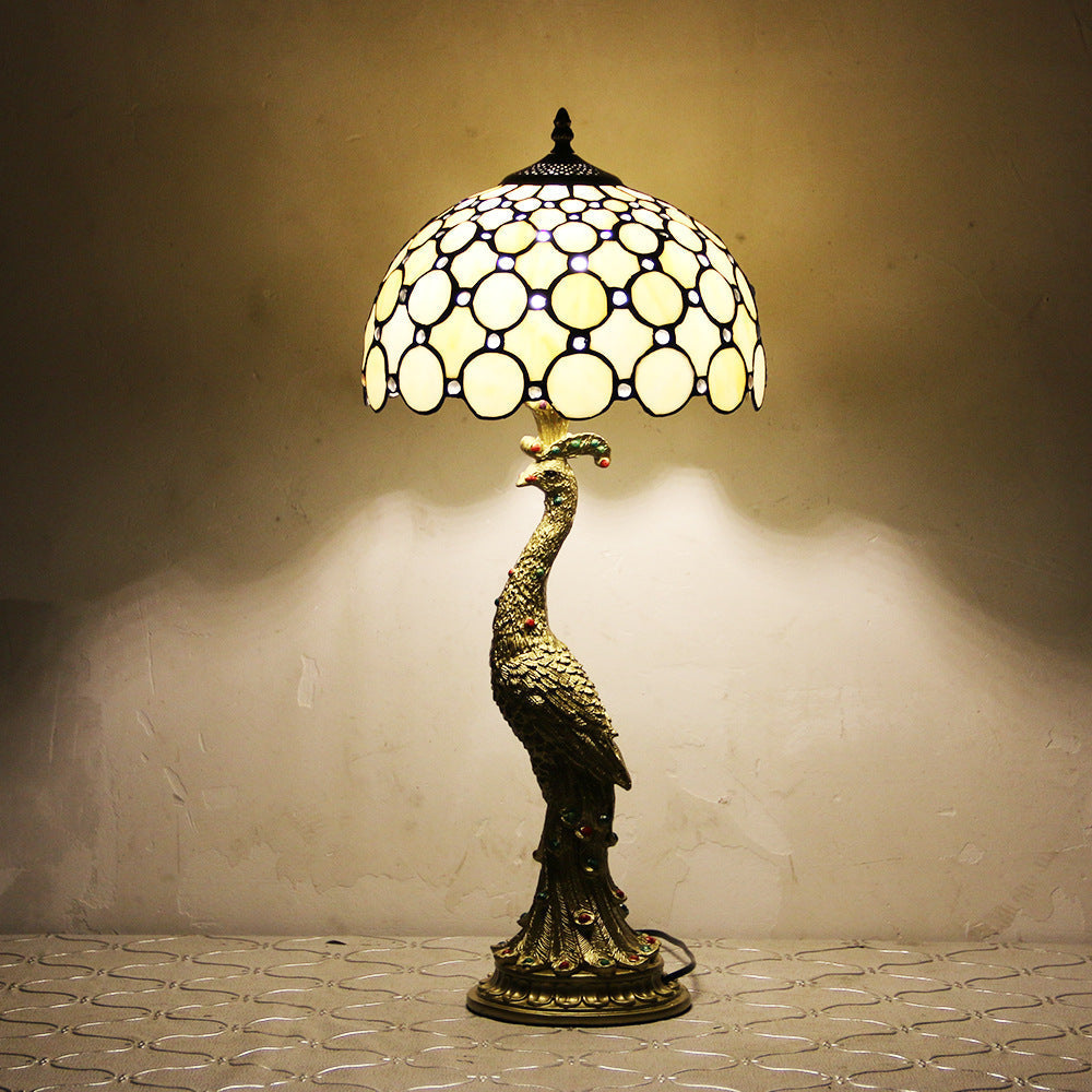 Aurena Tiffany-stil bordlampe med kuppelskjerm i flerfarget glass
