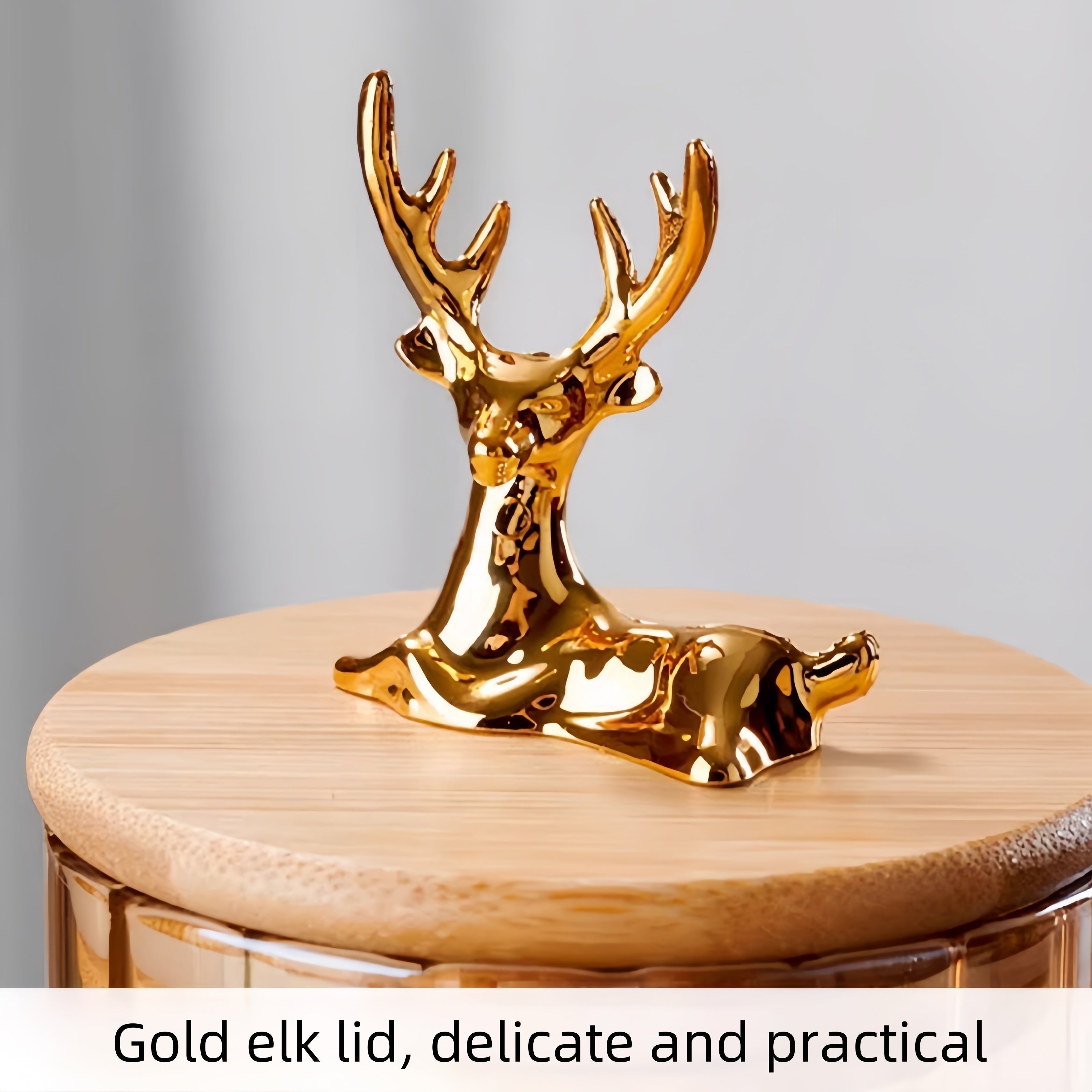 סט שלושה צנצנות זכוכית בגימור ענבר Elowen Stag עם מכסים זהובים