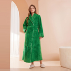 CozyFlannel Winter Robe With Belt And Fold Down Collar