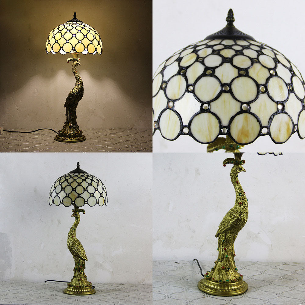 Aurena Tiffany-stil bordlampe med kuppelskjerm i flerfarget glass