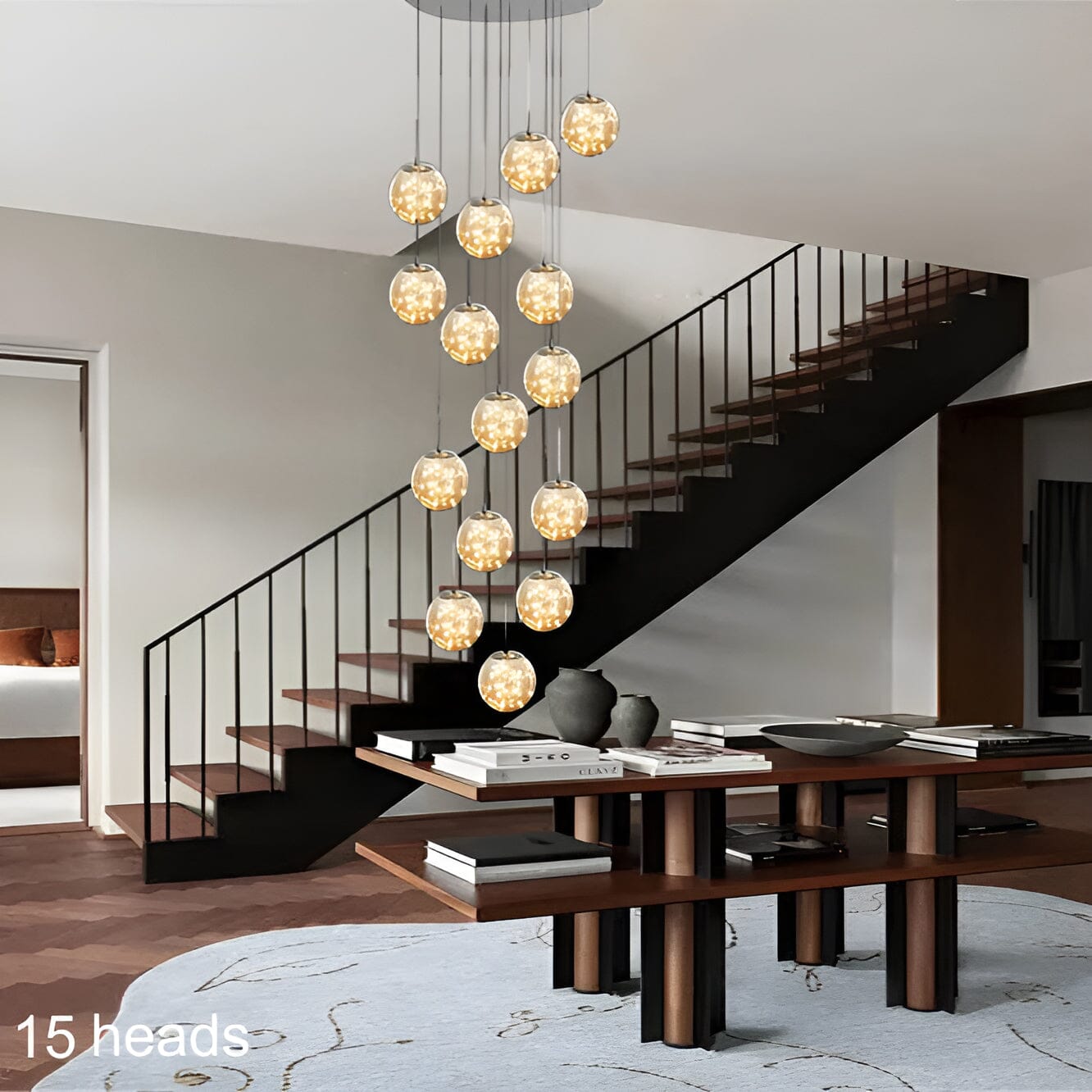 AstraLumen Glass Orb Staircase Chandelier Elevates Stairway Lighting