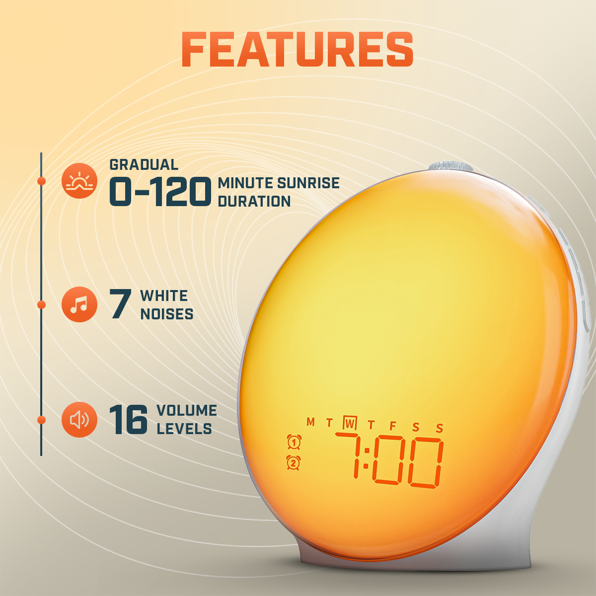 LumaRise LED Clock With Snooze And Natural Light For Bedrooms