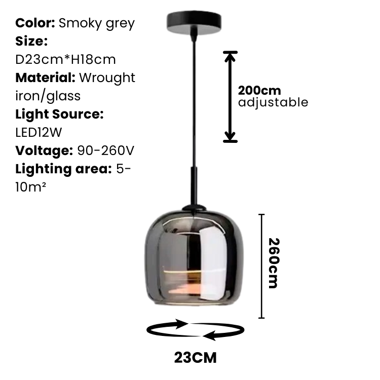 Arden Nordic Pendant Light With Smoky Glass For Kitchen Islands And Dining Areas
