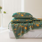 Colcha reversible de jacquard con hojas de ginkgo y ropa de cama de mezcla de algodón ecológico