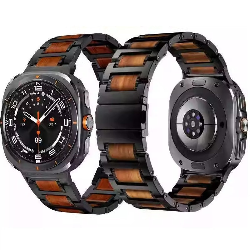 Aveline Doğal Kırmızı Sandal Ağacı ve Metal Kayış Samsung Watch Ultra için