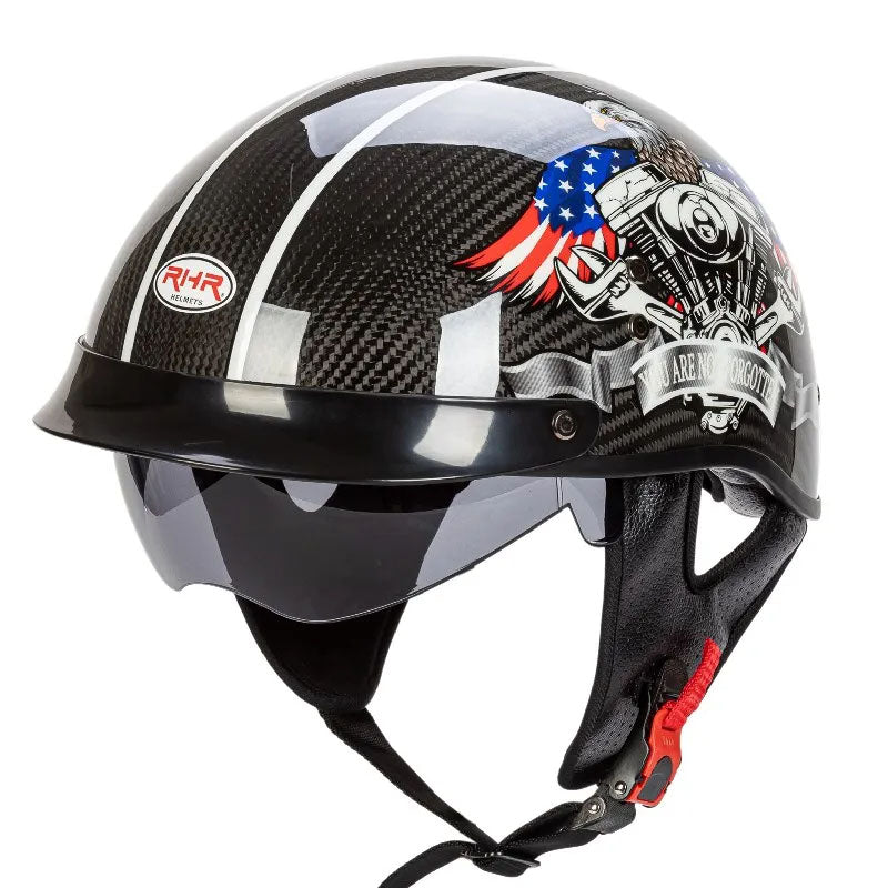 Retro Carbon Fiber Half Face Helmet For Riders DOT ECE Certified