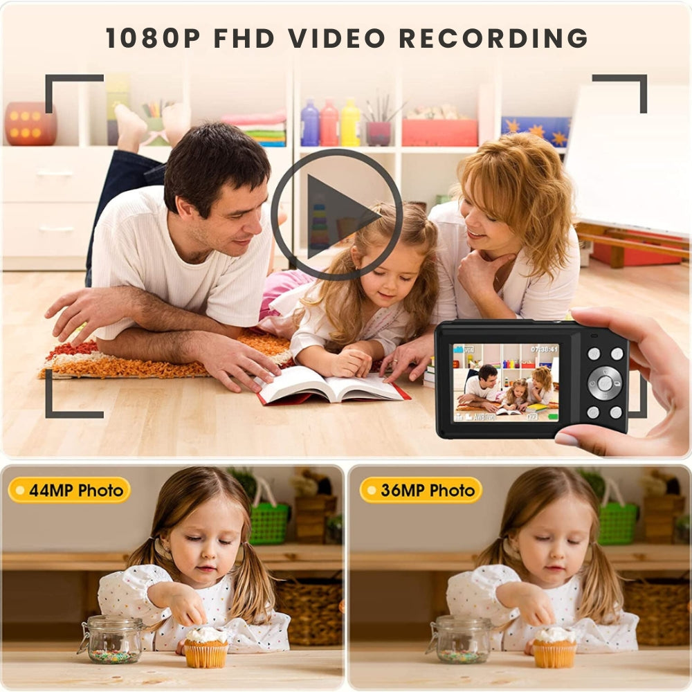 Fotocamera compatta Pro per vlogging 44MP 1080P con zoom 16x ricaricabile