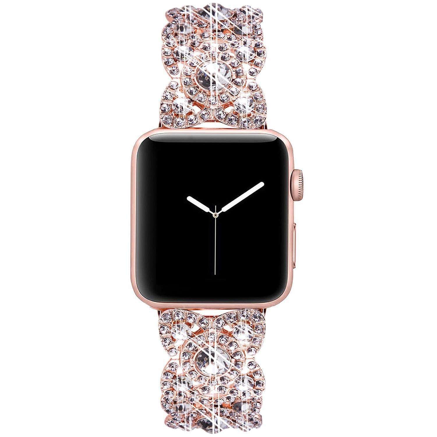 Petaluxe Floral Metal Link Band With Diamonds for Apple Watch