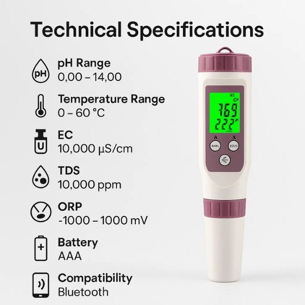 AquaSense 7 Parameter Digital Pool Tester For pH And Chlorine