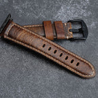רצועת שעון עור בעבודת יד עם גימור וינטג' משומן