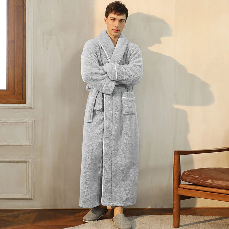 CozyFlannel Winter Robe With Belt And Fold Down Collar