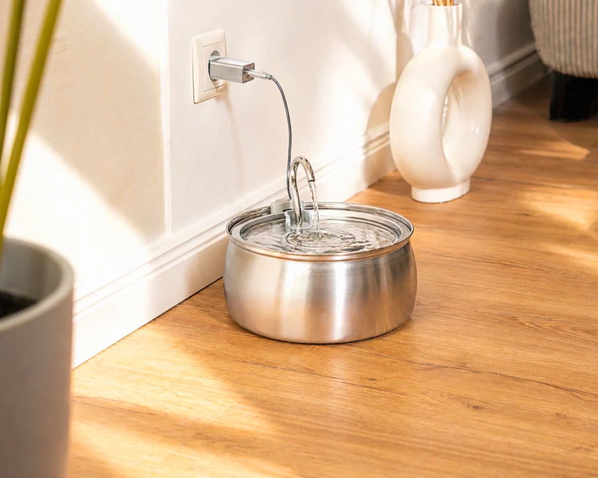 Stainless Steel Cat Water Fountain with Silent Pump & Multi-Stage Filter