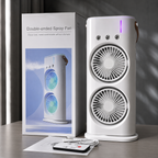 Ventilador nebulizador MistBreeze con cabezales dobles, ventilador de escritorio recargable por USB con control remoto