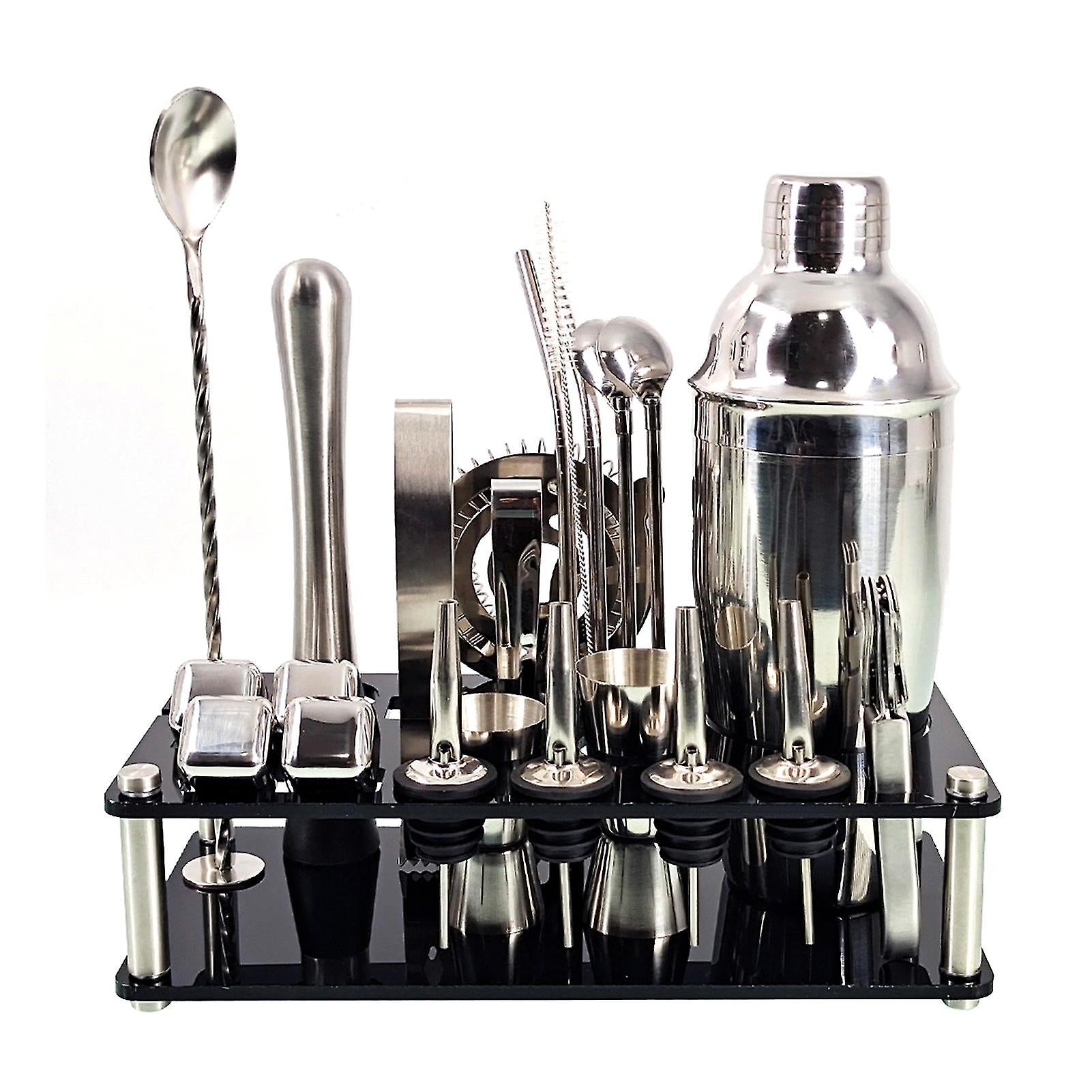 Set de bar professionnel avec shaker en acier inoxydable et support pour barmans à domicile