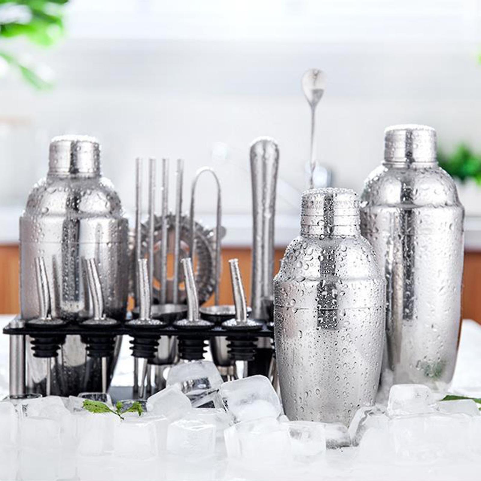 Set de bar professionnel avec shaker en acier inoxydable et support pour barmans à domicile